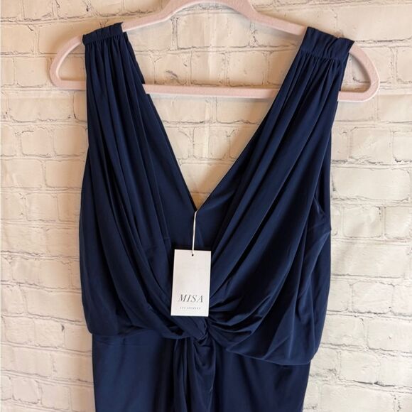 MISA Los Angeles Teget Draped Mini Cocktail Dress Navy - Picture 5 of 15